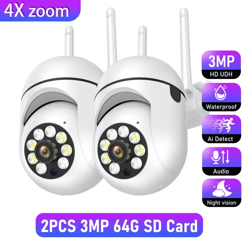 2pcs wireless wifi 2mp outdoor ip camera with 2x zoom
