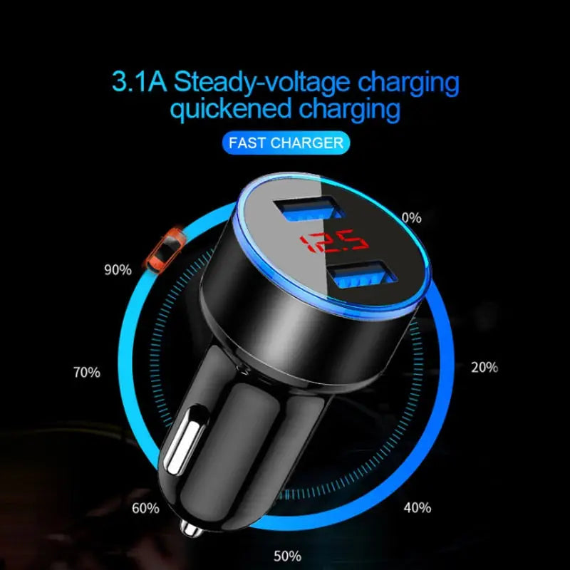 a close up of a car charger with a clock on it