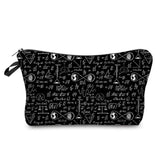 a black and white math pattern cosmetic bag