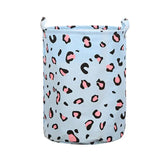 a blue and pink leopard print laundry ham