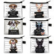 a group of four bags with dogs on them and a dog mugshot