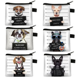 a group of four bags with dogs on them and a dog mugshot