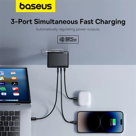 3-port fast charging adapter for simultaneously charging multiple devices.