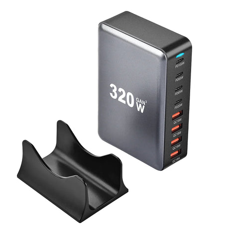 320W multi-port USB charger with a separate charging stand.