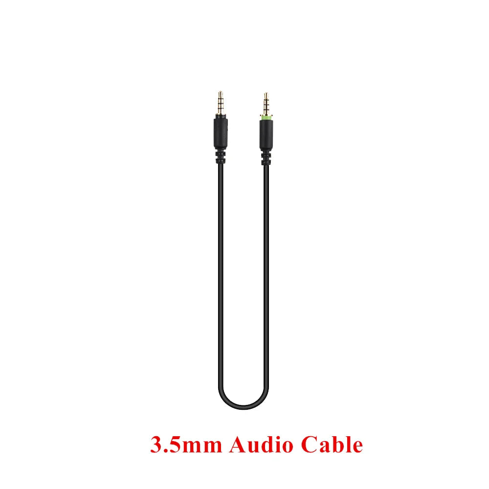 3.5mm audio cable with black cord and metal connectors at each end.