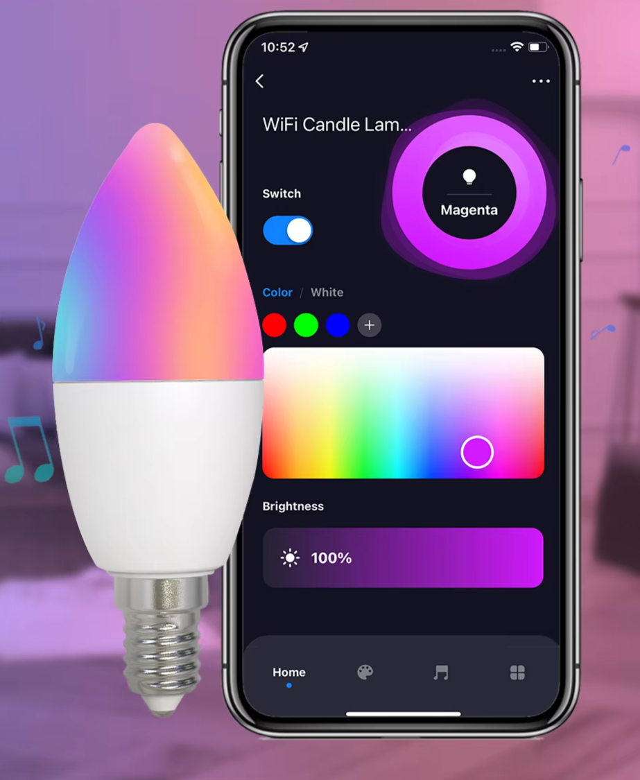 Tuya Smart LED Candle Light Bulb E14 - WiFi RGBDimmable Control via SmartLife Google Alexa Apps