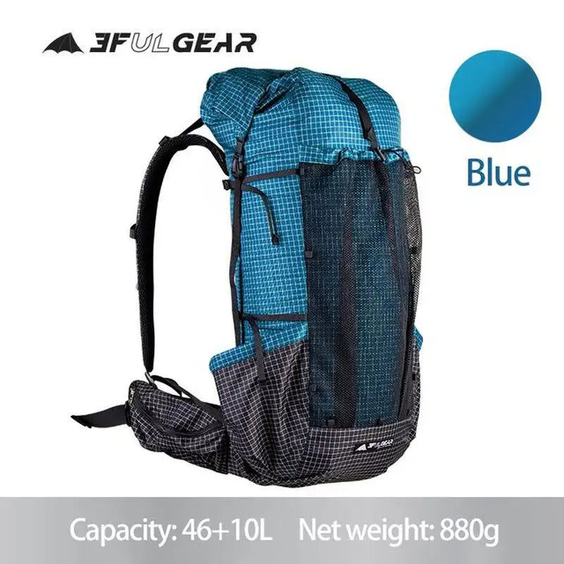 a backpack with a blue and black pattern