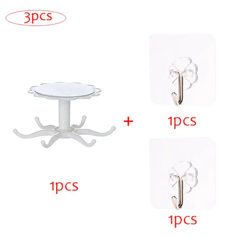 three pieces of white plastic stand with a glass plate and a metal stand