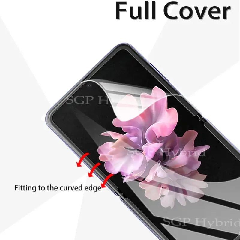 a close up of a cell phone with a flower on the screen