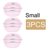 three small pink plastic bowls with measurements for each of them