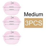three pink plastic bowls with measurements for each of them