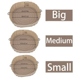 the dimensions of the large, round, and small, round pie pans