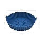 a close up of a blue plastic cake pan with measurements
