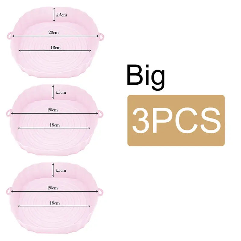 three pink plastic bowls with measurements for each of them