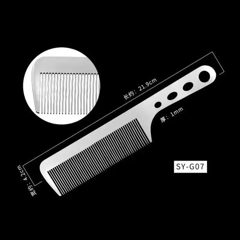 a close up of a comb with a measuring scale and a picture of a comb