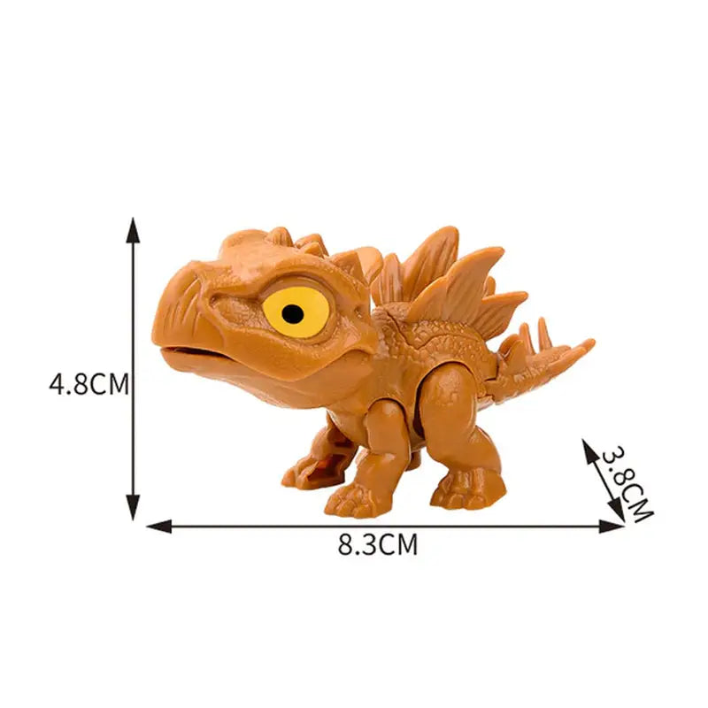 the dinosaur toy is shown with a large head and a small body