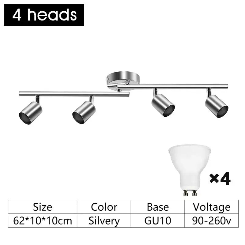 4 heads led track light with white glass shade