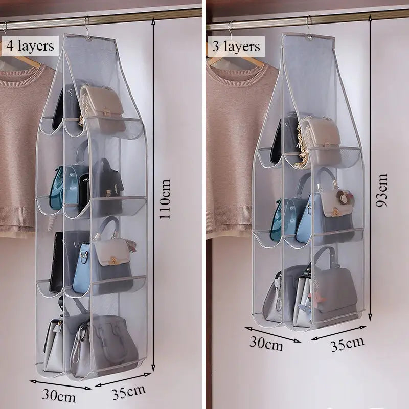 a closet with two doors and a hanging rack