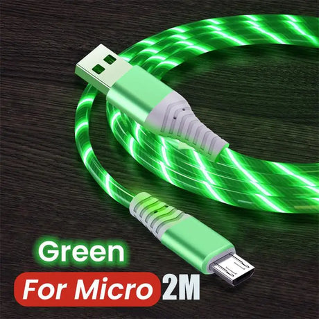 a close up of a green cable connected to a micro usb cable