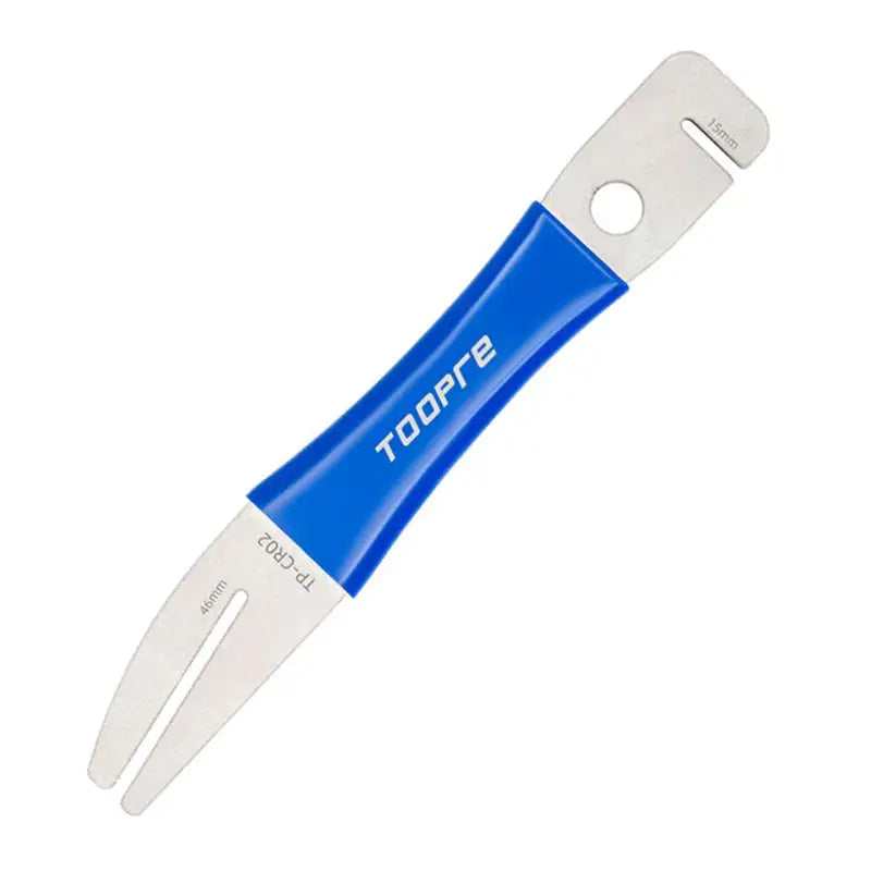 a blue and white tool with a white handle