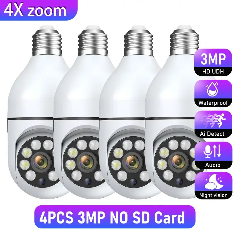 4pcs 3mp no sd card wireless cctv camera bulb light bulb