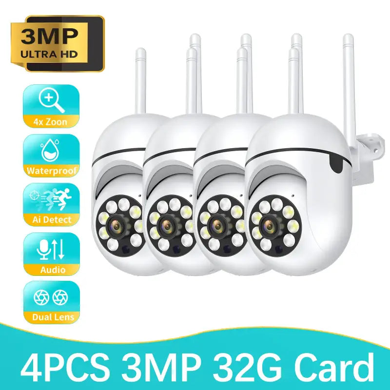 4pcs 3mp wireless wifi ip camera with 2g card