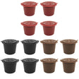 a set of six plastic flower pots with lids