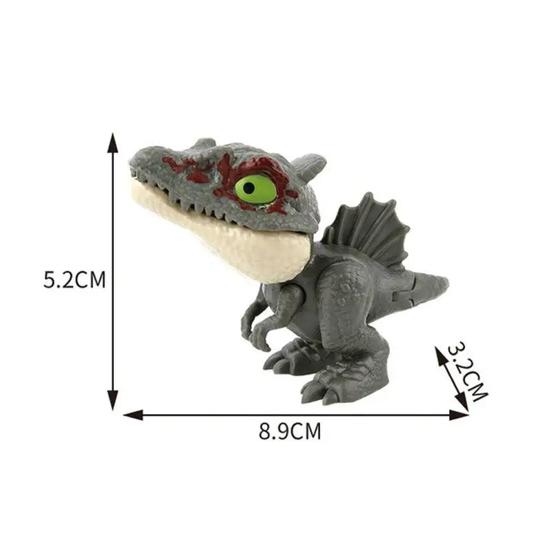 the jurassic dinosaur toy with a green eye