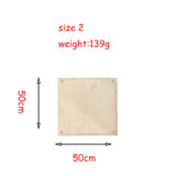 a white square paper bag with measurements