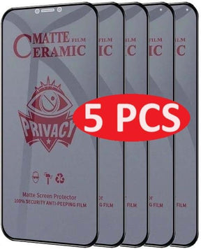 Five matte ceramic privacy screen protectors for phones.