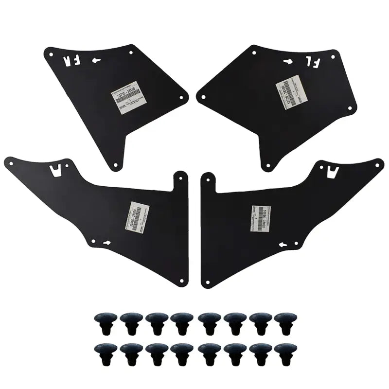 a set of four black plastic fender fenders