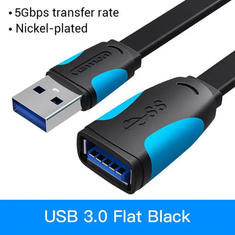 a close up of a usb 3 0 flat black cable