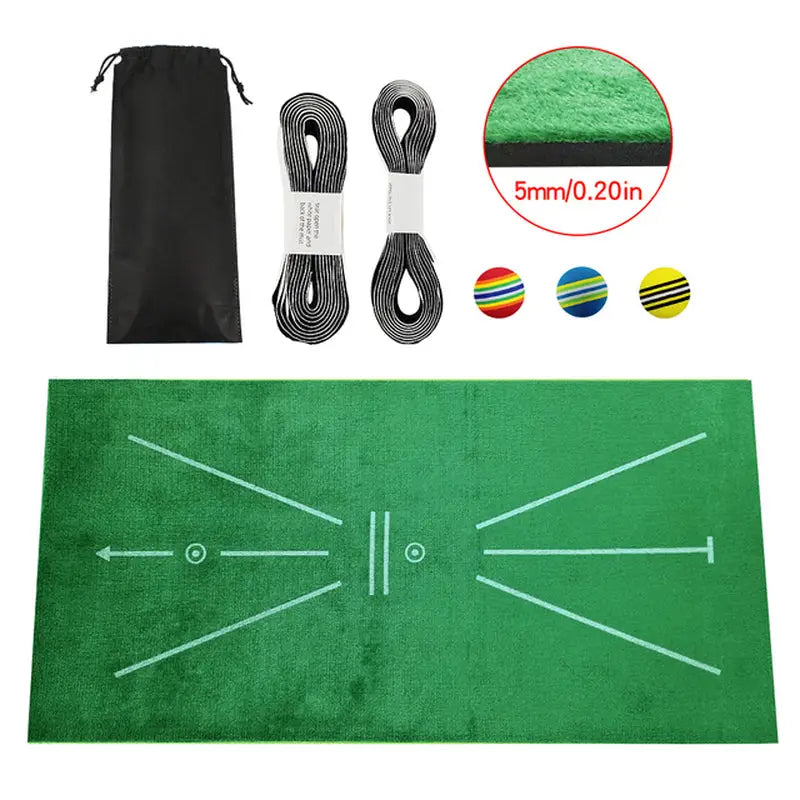a green mat with a skipping rope and a bag