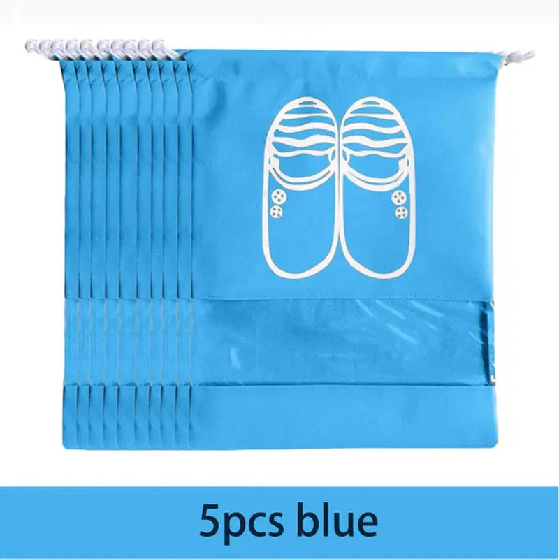 5 pack of blue face masks with white text