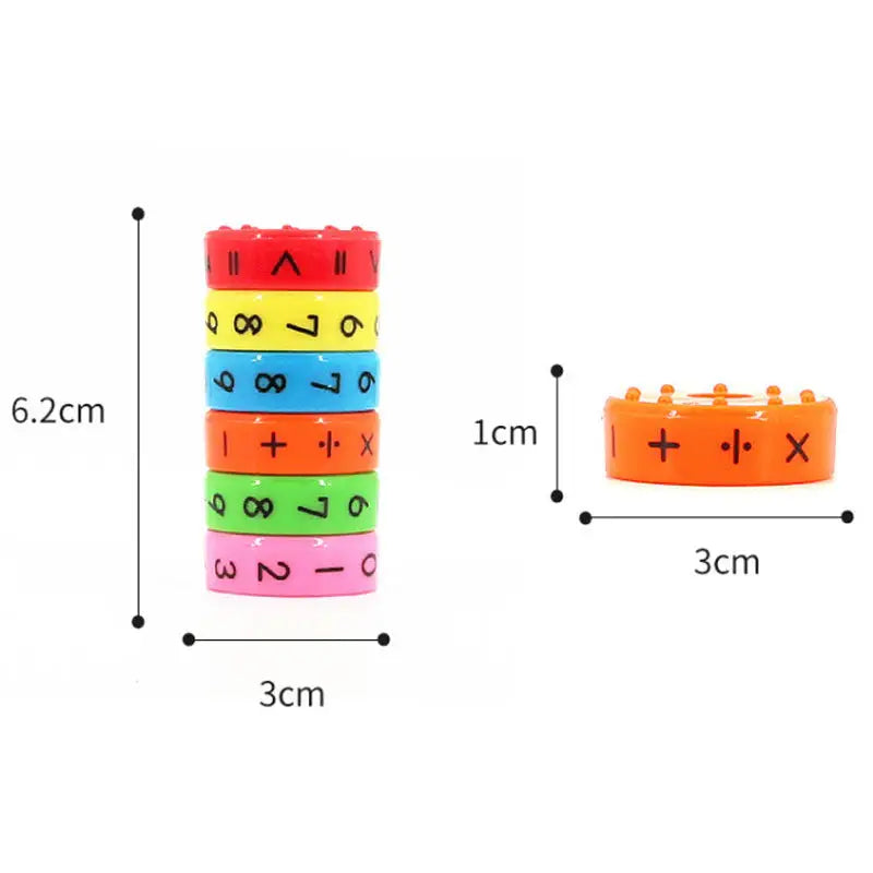 a stack of colorful plastic rings with numbers on them