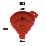 a red funneler is shown with measurements for the size