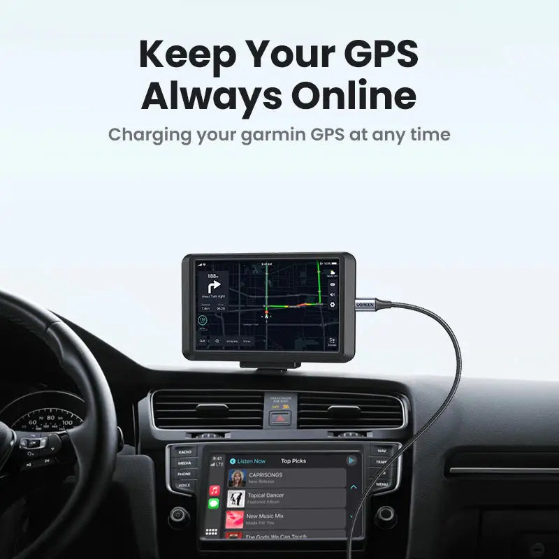a car dashboard with the text keep your gps