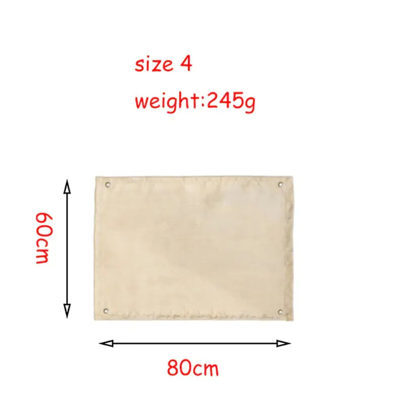 a beige canvas bag with measurements
