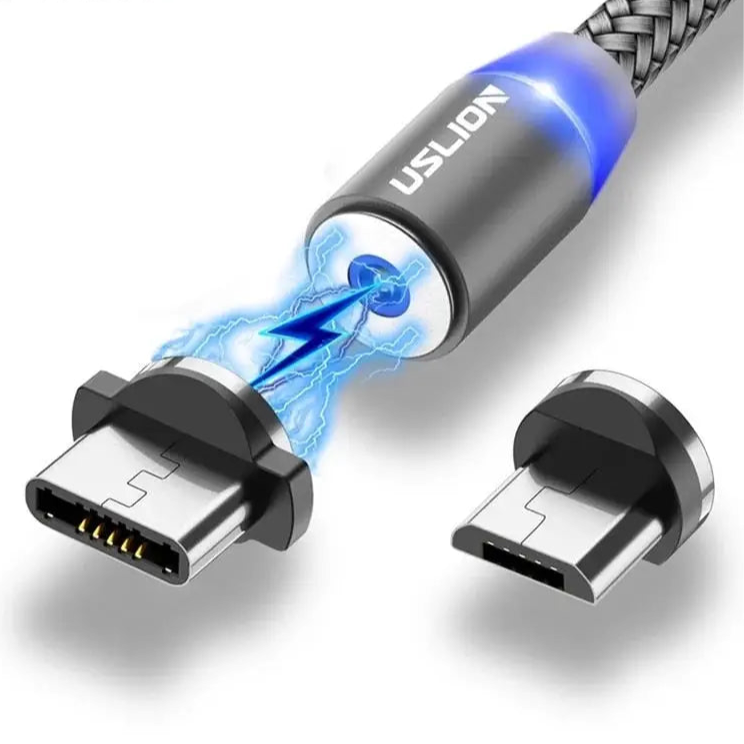 USLION Fast Charging Magnetic Cable - LED Light, Type-C/Micro USB/Lightning