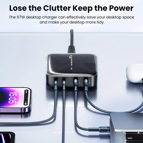 67W desktop charger with multiple USB ports for charging multiple devices simultaneously.