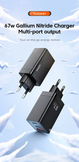 67W Gallium Nitride multi-port charger with two models shown.