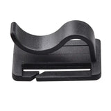 a black plastic buckle with a white background