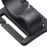 a black plastic buckle with a metal buckle