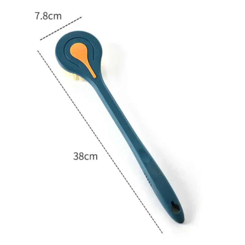a blue plastic spoon with a yellow handle