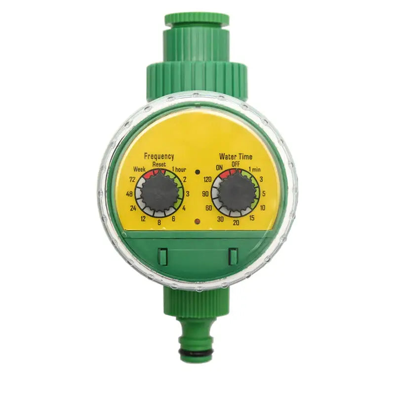a green and yellow pressure gauge