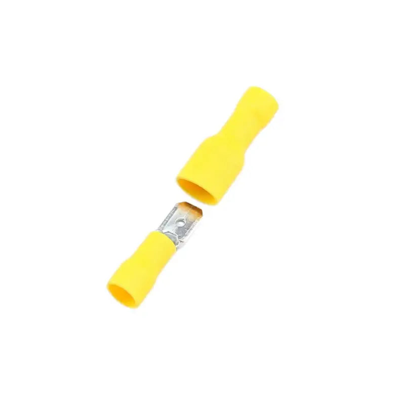 a yellow plastic tube with a white background