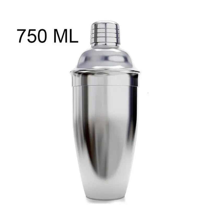 a stainless cocktail shaker with a lid