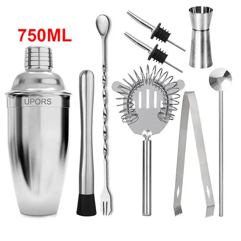 stainless steel cocktail set with cocktail shaker, cocktail tools and cocktail shaker