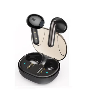 Black wireless earbuds with charging case.