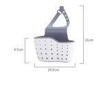 the product is a white and blue plastic basket with a handle